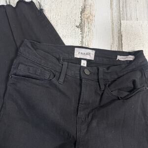 FRAME Le Skinny de Jeanne Jeans 25 | Firm Noir | Distressed Hem | MSRP $220